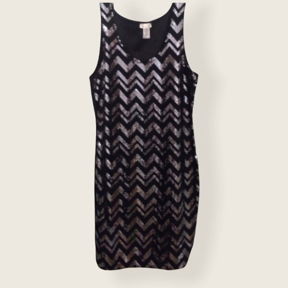 🔴Sexy Black & Silver Chevron Print Sequins Dress